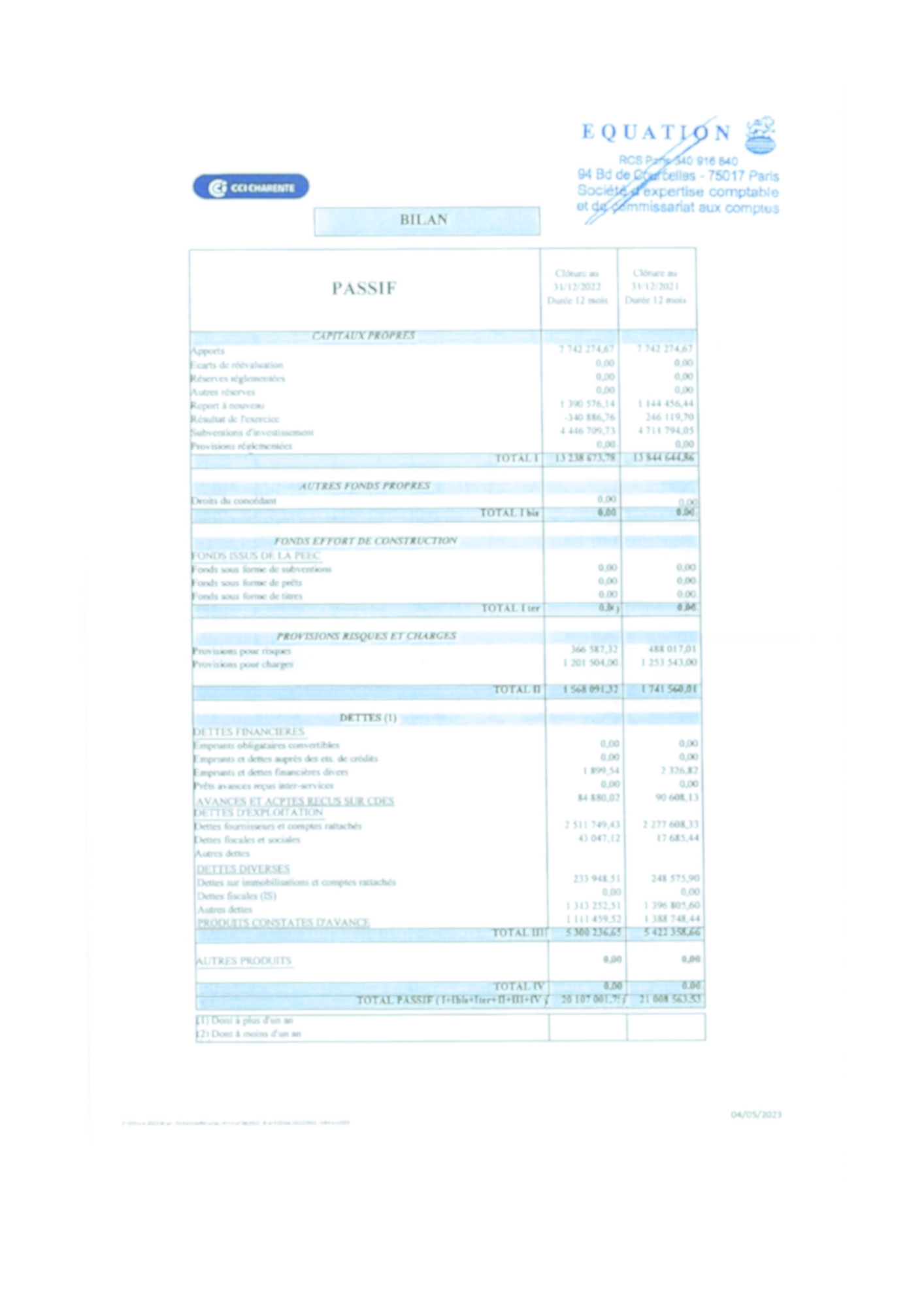 Bilan passif